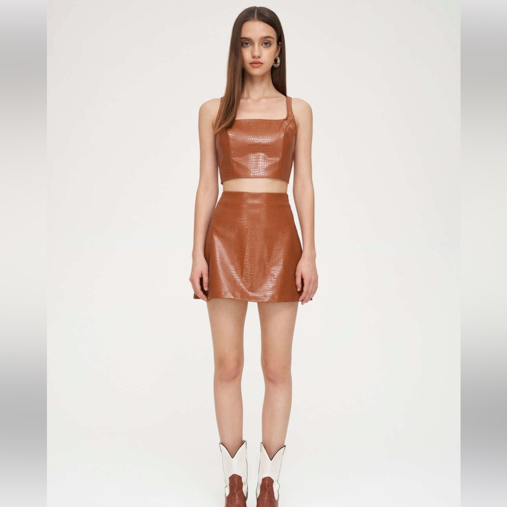 CIDER BRAND: Fanta Girl Faux Leather Top and Mini Skirt set